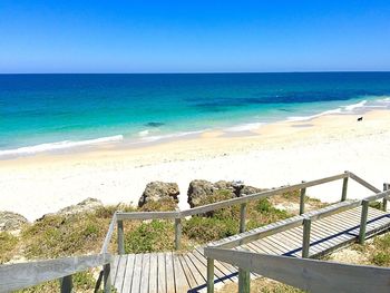 Scenic view of sea against blue sky