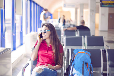 Woman sitting in bus