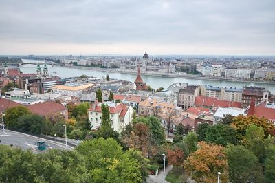 High angle view of buildings in city