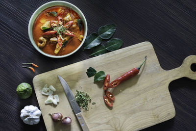 High angle view of food on table