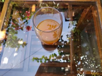 Close-up of beer glass on table