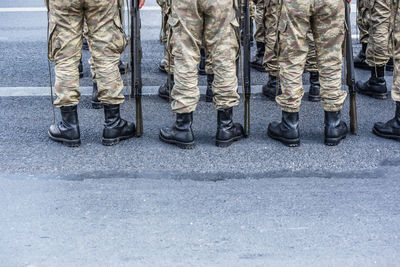 Low section of people standing on street