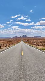 Empty road along landscape in monument valley