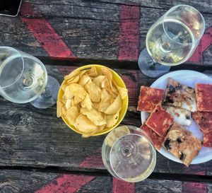 High angle view of food on table