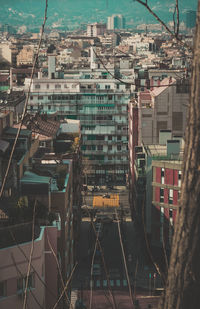 High angle view of buildings in city