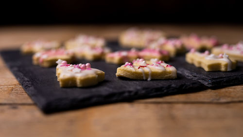 Close-up of cookies on cutting board