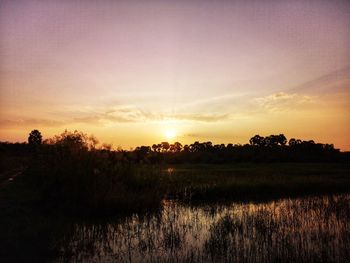 Scenic view of field against sky during sunset