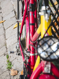 High angle view of bicycle parked on street