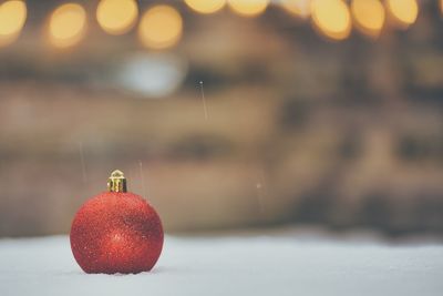 Close-up of christmas decorations on table