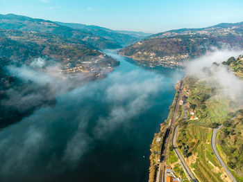 Aerial view of douro river against sky