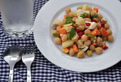 Close-up of fruit salad in plate on table