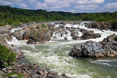 Scenic view of river by trees against sky