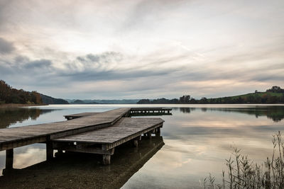 Scenic view of lake against sky during sunset