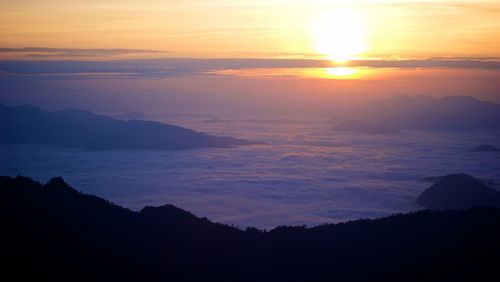 Scenic view of mountains at sunset