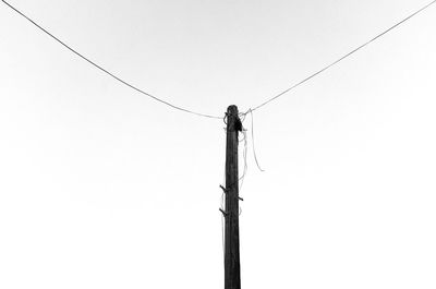 Low angle view of telephone pole against clear sky