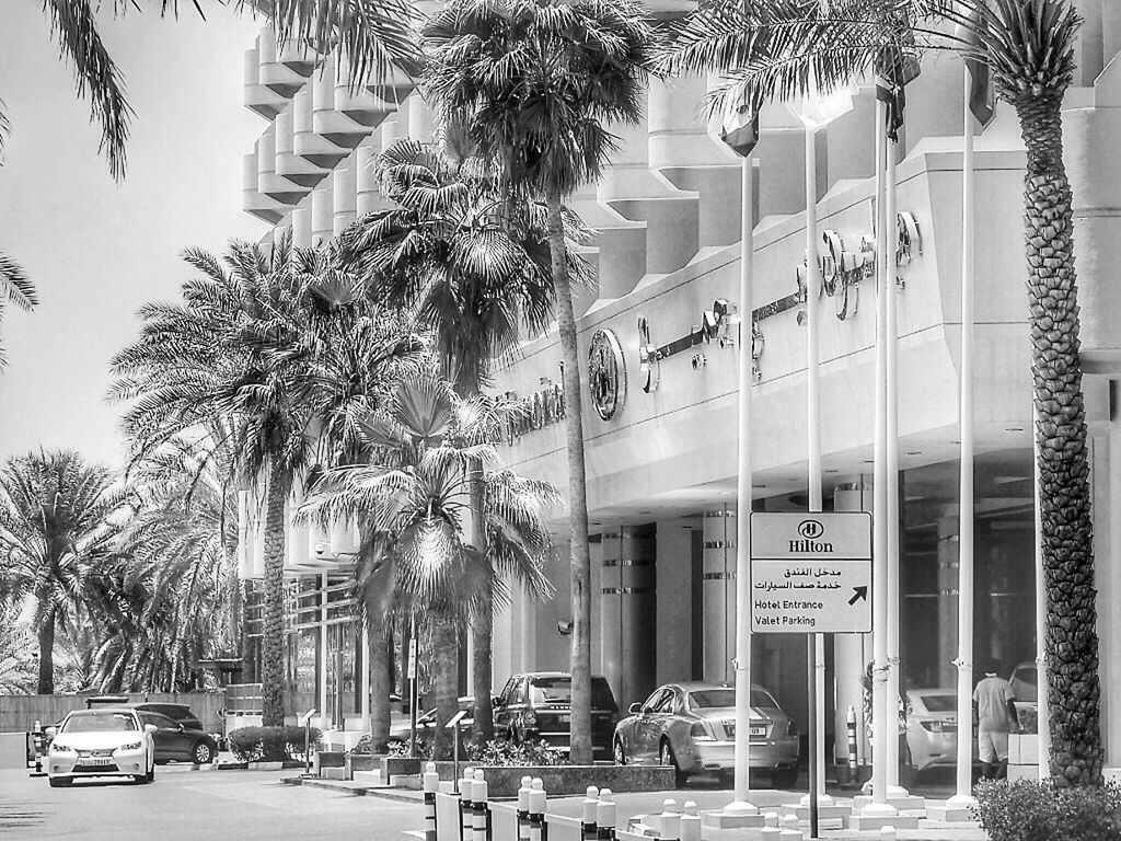 STREET BY PALM TREES AND BUILDINGS