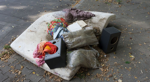 High angle view of garbage on floor