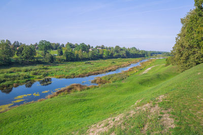 Scenic view of river amidst field against sky