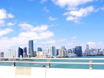 Cityscape against cloudy sky