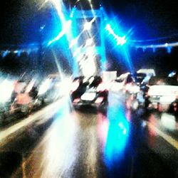 Light trails on road at night