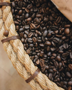 High angle view of coffee beans on table