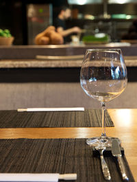 Wineglass on a table. served table in a restaurant 