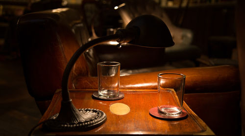 Close-up of glasses on table