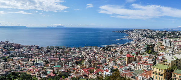 Aerial ultra wide panorama of the gulf of napoli