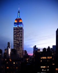 Illuminated buildings in city at night
