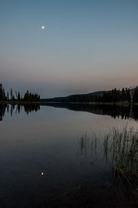 Scenic view of lake against sky at night