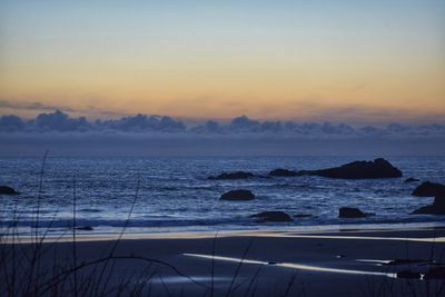 Scenic view of sea against sky during sunset