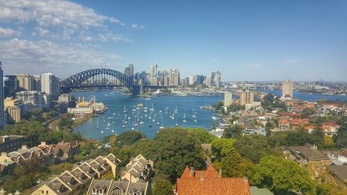 Sydney harbor bridge and buildings in city