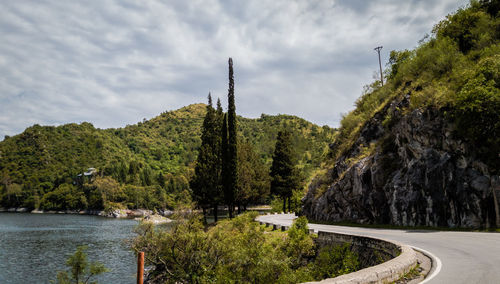 Scenic view of river amidst trees against sky