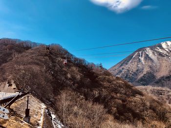 Panoramic view of mountains against blue sky