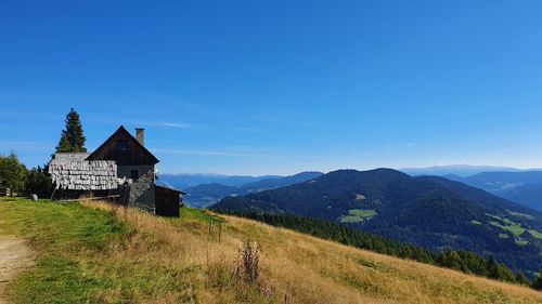 Scenic view of landscape against clear blue sky
