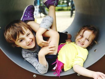 High angle view of girls and woman