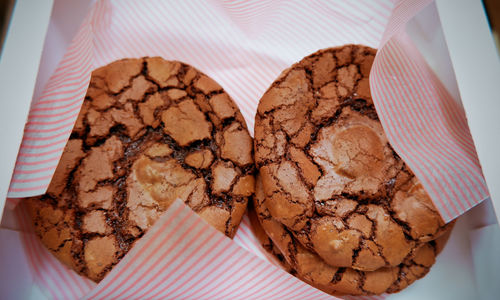 High angle view of cake in plate on table