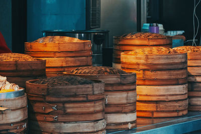 Stack of firewood in container