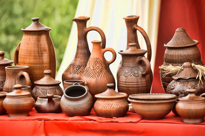 Potteries for sale in market stall
