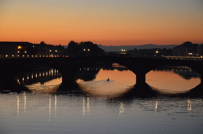 Silhouette bridge over river against sky during sunset