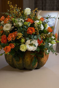 Close-up of roses on table