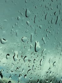 Full frame shot of raindrops on glass window