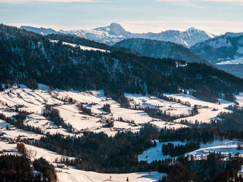 Scenic view of snowcapped mountains against sky