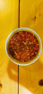 High angle view of soup in bowl