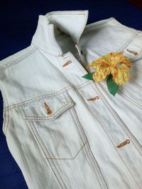 High angle view of white flower on table