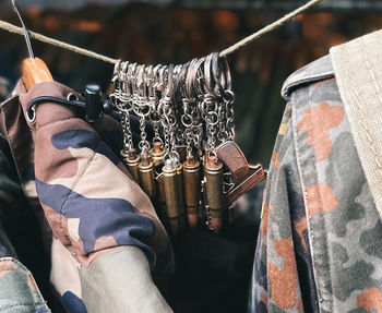 Close-up of key rings for sale