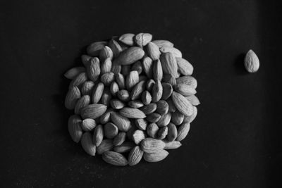 High angle view of vegetables on table against black background