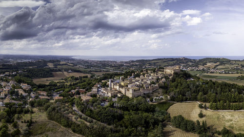 High angle view of townscape against sky