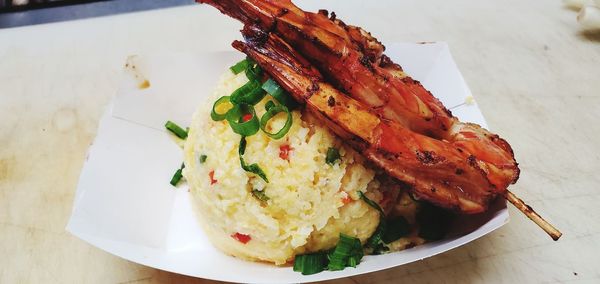 High angle view of food in plate