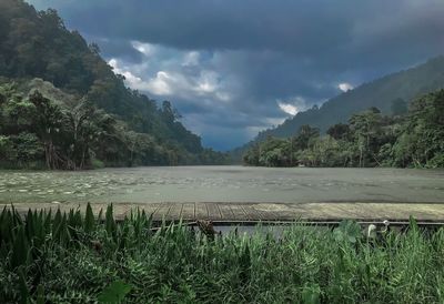 Scenic view of lake against sky